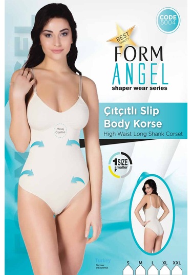 Kadın Ten Silikonlu Çıtçıtlı Body Korse Ten Rengi - Siyah