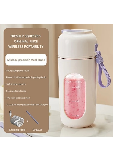 Elmpaly Mor Portatif Çok Fonksiyonlu Kablosuz Usb Meyve Sıkacağı 12 Bıçaklı Hızlı Karıştırma