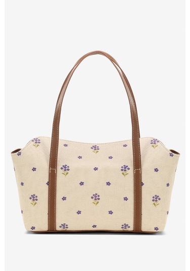 Mavi Çiçekli Kanvas Bowling Omuz Çantası 270 Mavi Çiçekler