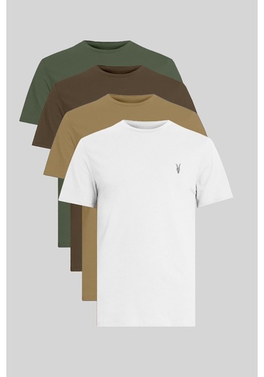 Erkek Standart-fit Bisiklet Yaka %100 Pamuk 4'lü Basic Tişört Paketi Kzk-104 Çok Renkli