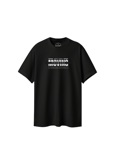 Velvoria Unisex Oversize Relaxed Moving Baskılı Siyah Renk T-shirt