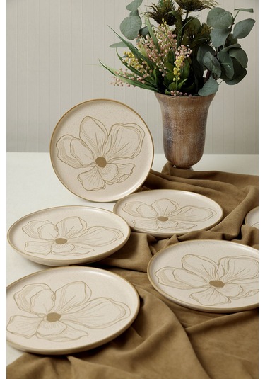 Keramika Taupe Bloom Nordıc Pasta Tabağı 22 Cm 6 Adet 22529 Krem