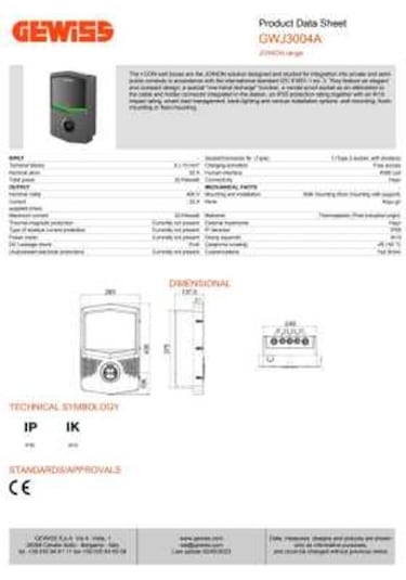 Gewiss 7.4 KW T2S GWJ3002A Elektrikli Araç Şarj İstasyonu