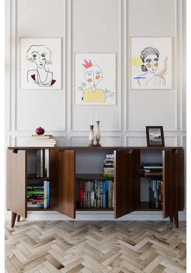 Elegant 4 Kapaklı Dekoratif Konsol Barok Ceviz