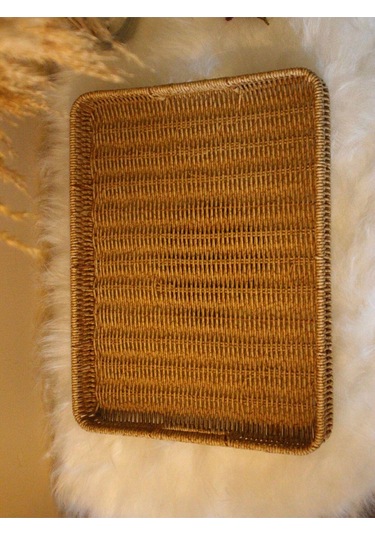 Hasır Rattan Örme Tepsi Geniş Boy Dikdörtgen Diğer