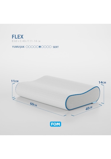 FOM Flex Tam Ortopedik Visco Konforlu Uyku Yastık, Ortopedik 60 x 40 x 14/11 Beyaz