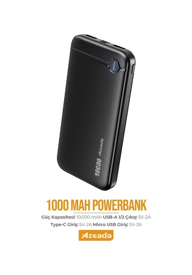 Azeada 10000 Mah 5V-2A Type-C Usb Giriş Led Işıklı Gösterge Powerbank