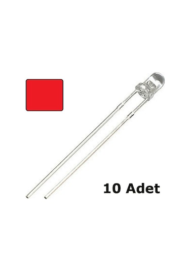 3mm Şeffaf Kırmızı Led - 2000-3000 mcd - 10 Adet