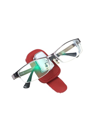 Monyee Araç Güneş Koruyucusu Gözlük Tutucu - Alüminyum Deri, Kaymazsız, Gözlüğü Korumak Ve Düzenlemek İçin Kırmızı