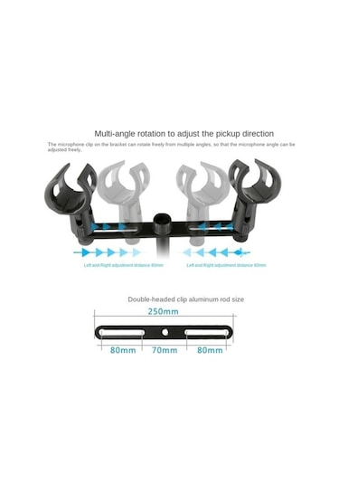 Wondernest A16 Çift Başlı Mikrofon Klipsi, Alüminyum Direk Mikrofon Aksesuarları