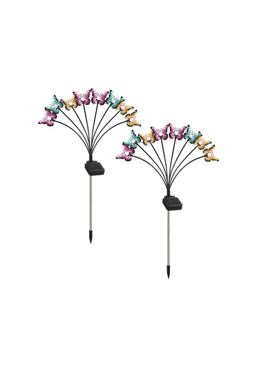 Suofeng Güneş Enerjili 8 Ayağlı Bahçe Dekorasyon Lambası, Demir Çelik Kelebekler, Ip65 Su Geçirmez, Sıcak Işık, 2 Adet Set Ilık Beyaz