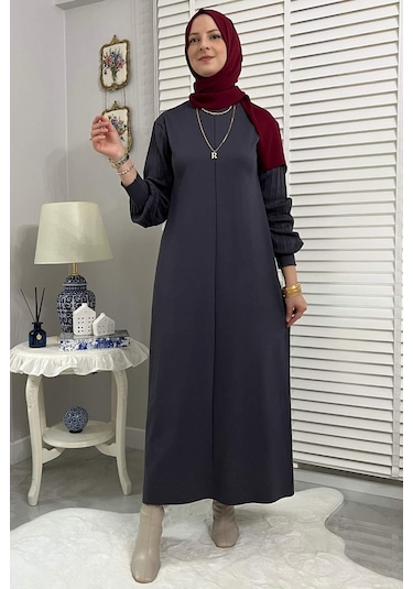Rabia Şamlı Ecem Antrasit Triko Elbise Normal