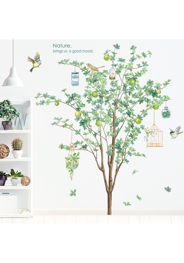 Gajeena Yeşil Orman Desenli Otomatik Yapışkan Duvar Sticker, Oturma Odası Dekorasyonu, Su Geçirmez Malzeme, Büyük Ağaç Arka Plan, İç Mekan Zenginleştirici Diğer