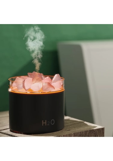 Techbloom Beyaz Renkli Yaratıcı Tuz Taşı Aromaterapi Makinesi Renkli Alev Gece Lambası Sesli Nemlendirme Büyük Su Tanklı