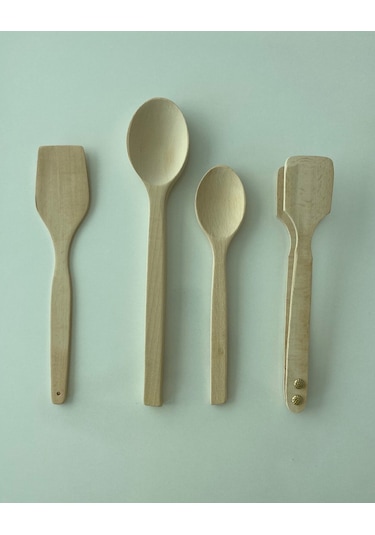 Ahşap Set 4 Parça 2 Adet Kaşık + Lüx Maşa + Spatula
