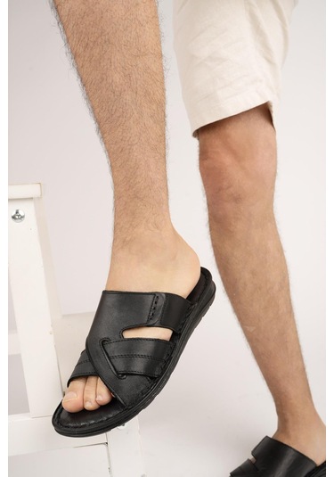 Muggo Eco Erkek Günlük Hakiki Deri Rahat Yumuşak Taban Ortopedik Terlik 001