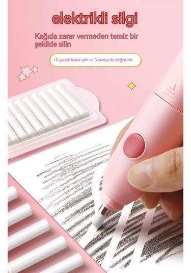 Ikkb Yeni Çocuk Öğrenme Malzemeleri Elektrikli Kırtasiye Seti Hediye Kutusu Çift Güç Modeli-12 Parça Set Roket Astronot Lüks Hediye Kutusu Mavi