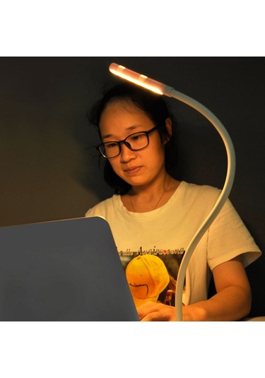 Yifomall Usb Çevresel Şeffaf Hortumlu 3 Renkli Dokunmatik Işık Regülatörlü Göz Koruyucu Gece Lambası - Beyaz Beyaz