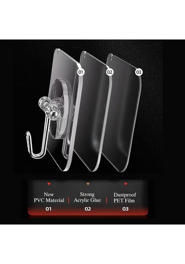 Hangfox 20 Adet Şeffaf Özlü Duvar Kancası - Cam, Mermer, Duvar Üzeri Kullanıma Uygun - Drillsiz Kurulum - Dayanıklı Pvc Ve Paslanmaz Çelik