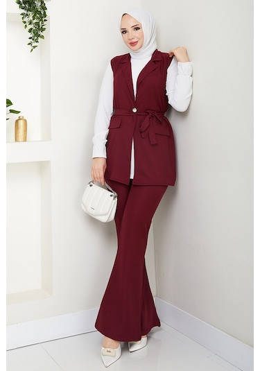 Niyar Yelek Pantolon İkili Takım 1530 - Bordo Bordo