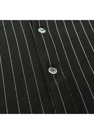 Alaçatı Stili Erkek Krep Kumaş Çizgili Gömlek Ve Pantolon Takım Siyah