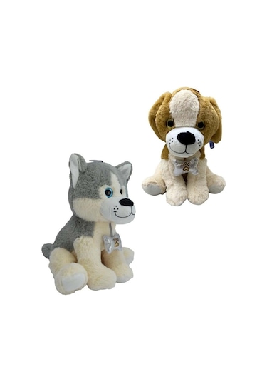 32 Cm Oturan Pelüş Köpek 9277 Gri