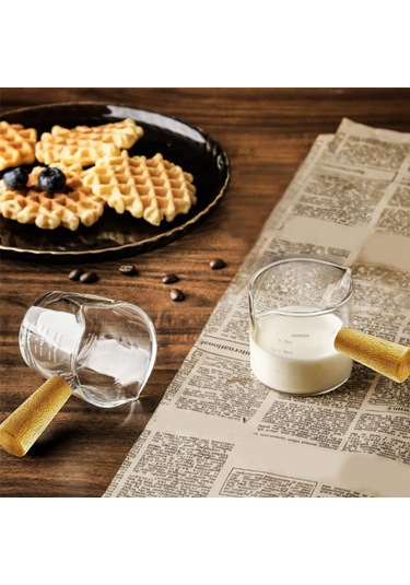 Geekyou 2'li Kahve Ölçü Kupsu, Çift Açık, 75ml, Cam+ahşap Saplı, Isı Yalıtımı, Dökme Yok, Bar&bakım Kullanıma Uygun Şeffaf