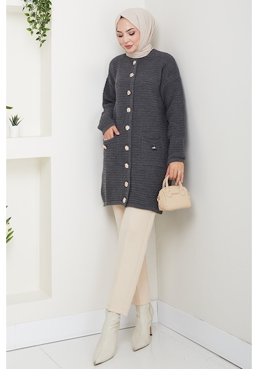 Lezgi Düğmeli Triko Hırka 1599 - Antrasit Antrasit