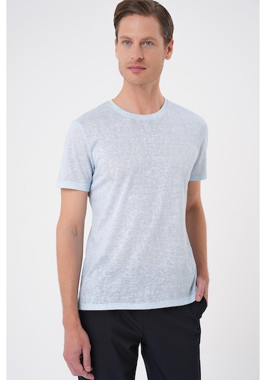 Comfort Fit Bisiklet Yaka Viskon Karışımlı Casual Mavi Tişört Ts 902 Mavi