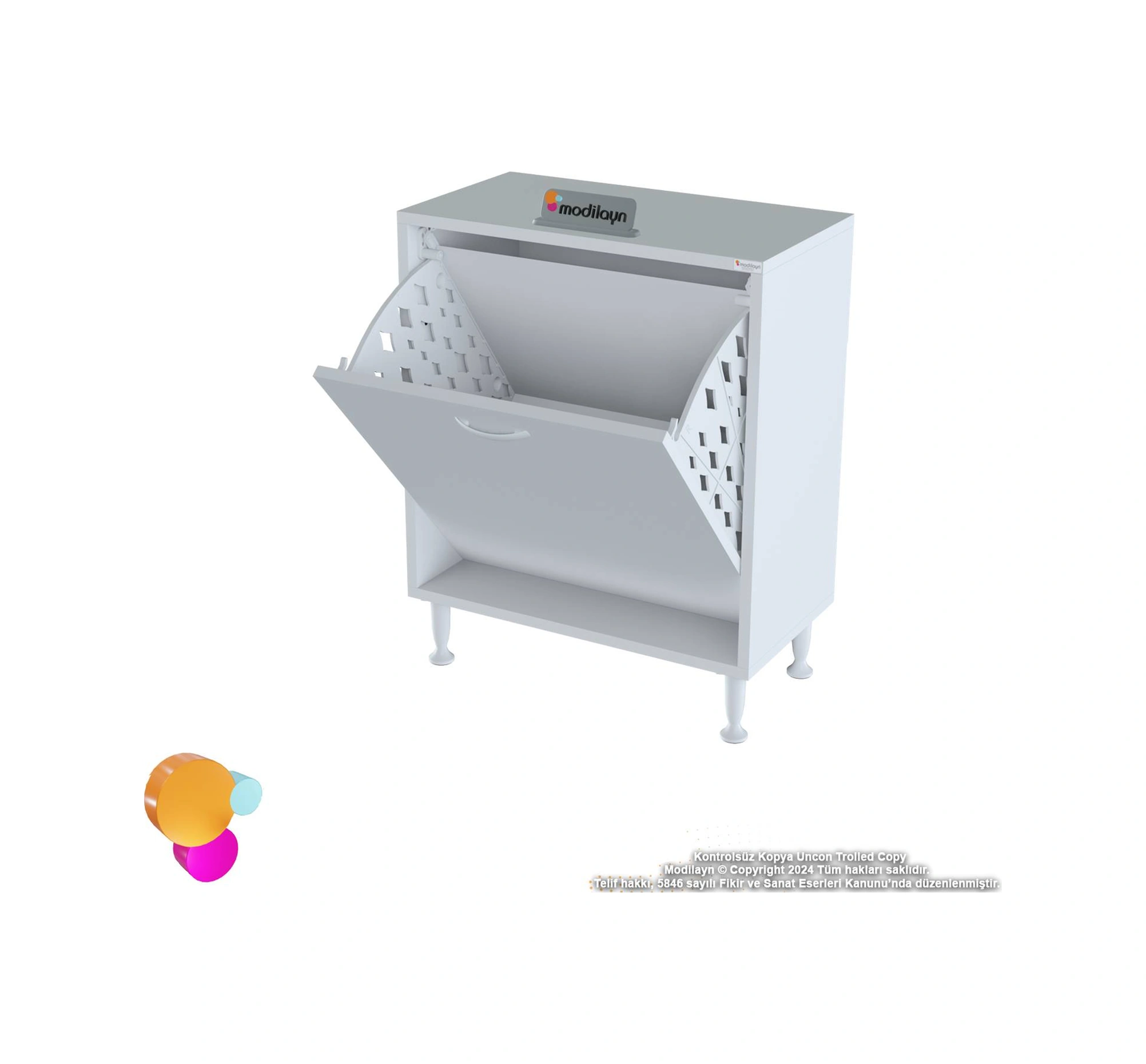 Efil Banyo Dolabı Düzenleyici Dolap Tek Gözlü Sepet Hazneli Mini Banyo Dolabı 65x75x32,5 Cm Beyaz