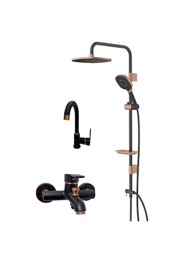 Armour Armatür Banyo Batarya Seti Siyah Rose Siyah