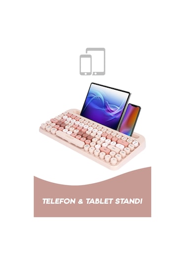 Everest K-98 Latte 2.4G+BT1+BT2 Mac Wın Klavye Pembe