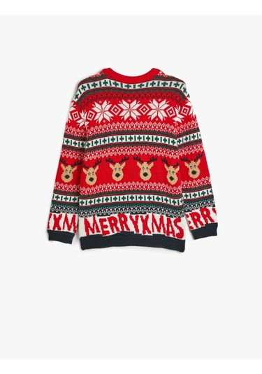 Koton Geyik Desenli Bisiklet Yaka Uzun Kollu Yılbaşı Kazağı Multıcolor 5wkb90015tt Mavi