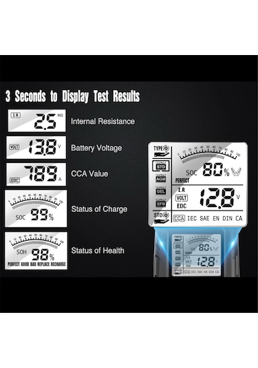 Lemestar "profesyonel Akü Test Cihazı - Hızlı Cca, Voltaj Ve Direnç Ölçümü, Geniş Uyumluluk"