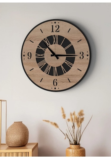 Modern Ahşap Duvar Saati Sağlam Çok Şık Ve Birarada..no:67 Siyah