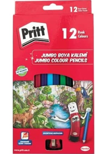 Pritt Jumbo Ergonomik Üçgen Tasarım Kuru Boya Kalemi + Açacak 12'li