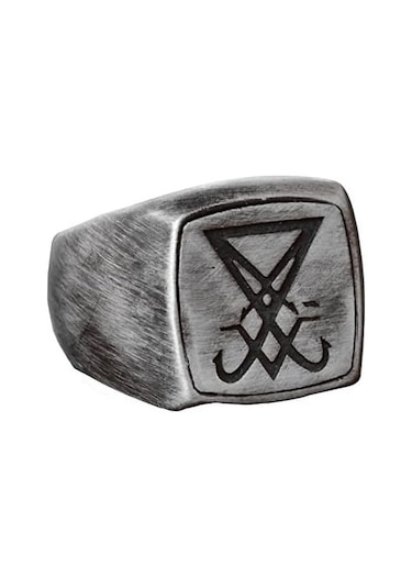 El Yapımı 925 Ayar Gümüş Erkek Yüzük Lucifer Amblemi İle Gümüş