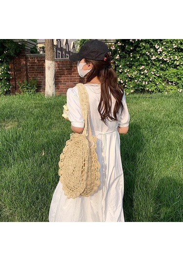 Koyu Kahverengi Kadınlar İçin Hasır Örgü Plaj Çantası El Yapımı Bohem Tarzı Omuz Çantaları Koyu Kahverengi