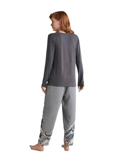 Nautıca W618 Kadın Patlı V Yaka Uzun Kollu Pijama Takımı İndigo