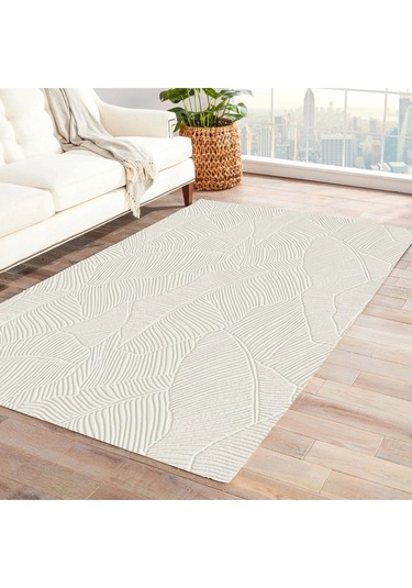 Jassrug Rölyef Halı 80x150 Garden Krem Krem Makine Halısı