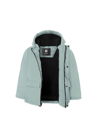 Kız Çocuk Mint Yeşili İçi Kürklü Su Ve Rüzgar Geçirmez Kapüşonlu 3 Cep Kışlık Mont Mint Yeşili