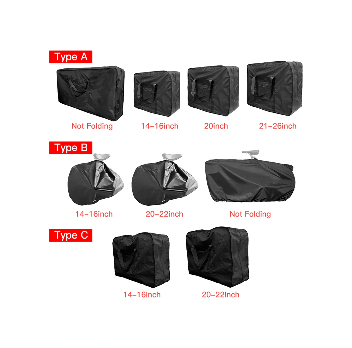 Youtek 20-22 İnç Bisiklet Çantası, 420d Oksford Kumaşı, Taşınabilir Hafif, B Tipi, Folding Bisiklet Depolama Çantası Çok Renkli