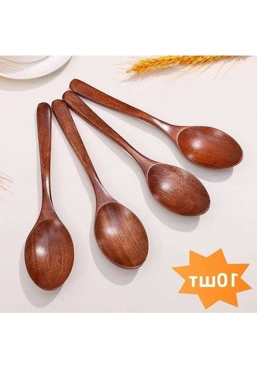 Novahub 10 Adet Uzun Saplı Ahşap Yemek Kaşığı - Nanmu Ağacı İle Üretilmiş Diğer