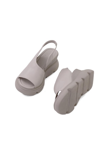 Elit Lyna Kadın Hakiki Deri Dolgu Topuk Sandalet Gri Gri