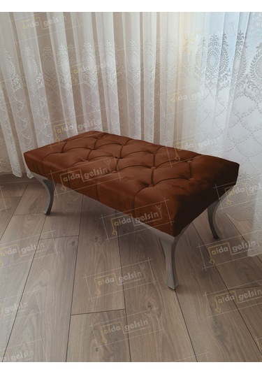 Kapitoneli Ayak Ucu Kapı Önü Antre Bench Puf Gümüşayak 120 45 Kahve