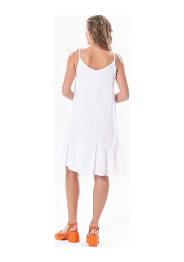Askılı Serra Volanlı Kısa Yazlık Müslin Elbise Beyaz Byz-beyaz