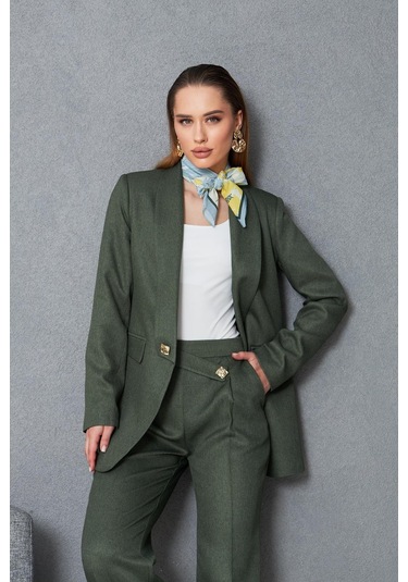 Kare Düğmeli Yünefekt Takım Haki Haki