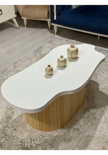 Asimetrik Bulut Model 120x60 Cm Kalın Kenarlı Orta Sehpa Modern Ayak Doğal