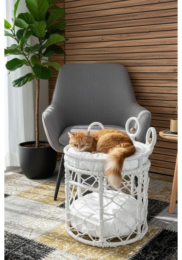 Reyo Lüxperi Kristal Taşlı İki Katlı Kedi Yatağı, Kedi Ranzası Beyaz