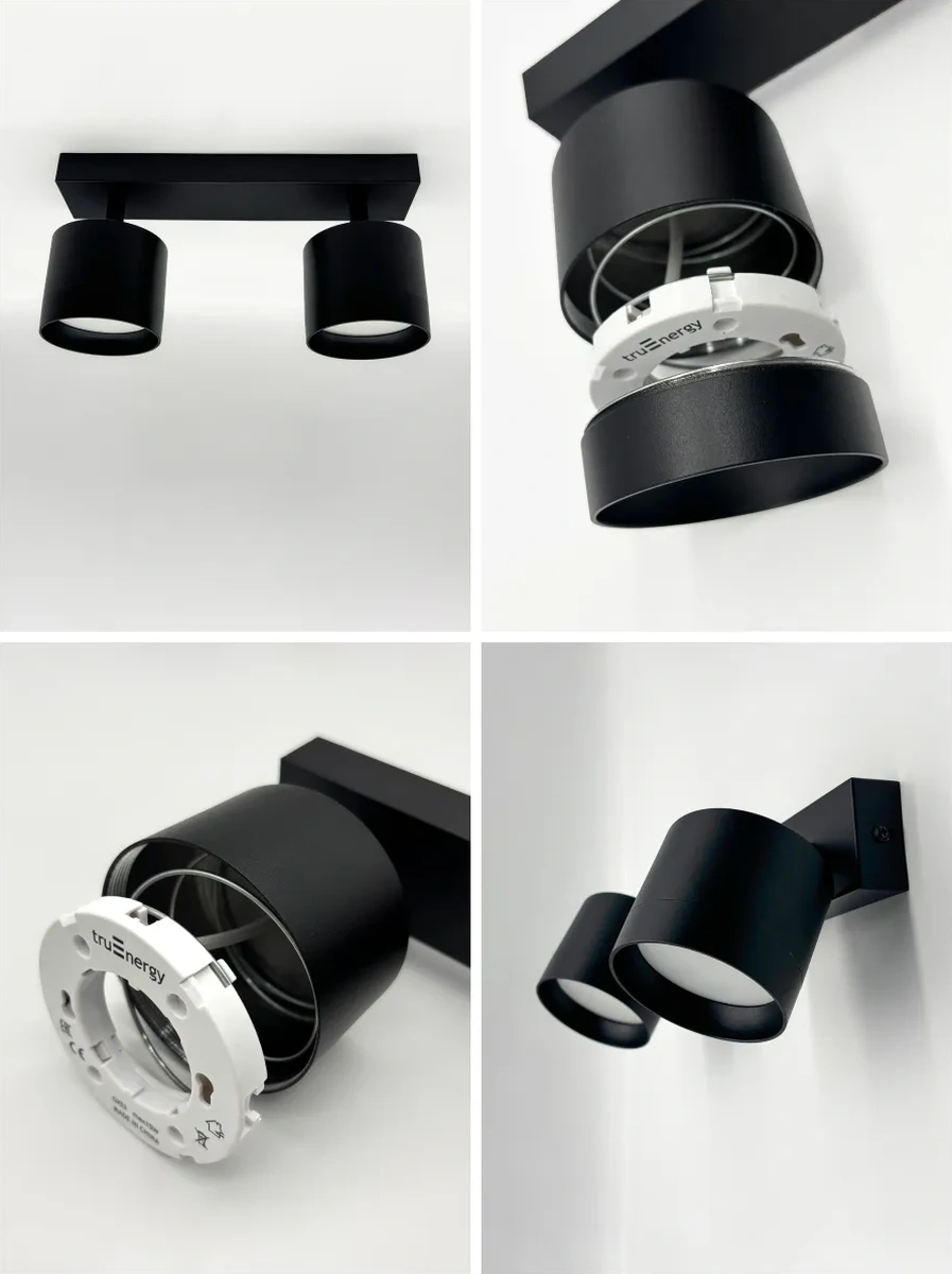Truenergy 2 Ampul Işık Veren Döner Duvar Tavan Aplik Ansı 300 300300493 Siyah